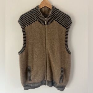 Merinomink Wool, Possum Fur & Silk Tan & Brown Full-Zip Knit Sweater Vest Large